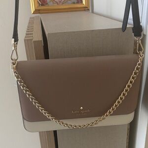 Kate Spade Tan and Cream Crossbody Bag with Gold Chain